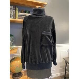 70s Velvet Velour slouchy Liz Sport, Dark Gray, Sweatshirt, Warm Pullover,